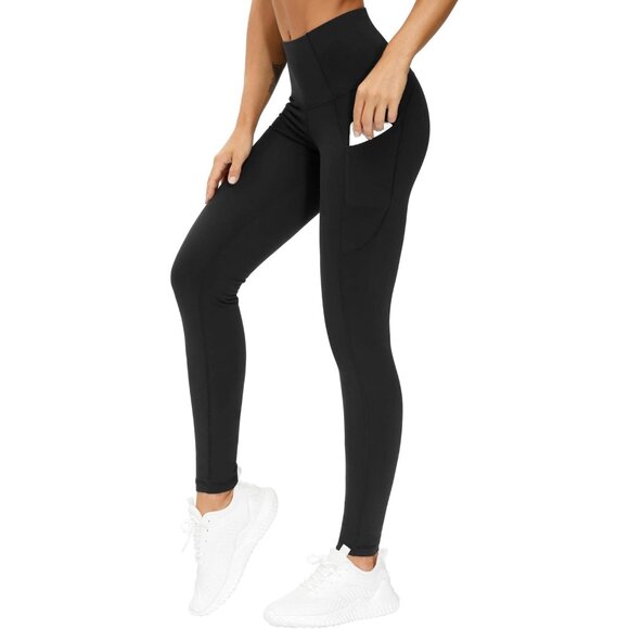 🆕Women Black Thick High Waist Yoga Pants with Pocket Tummy Control Leggings
